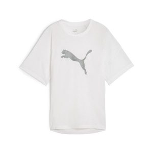 Damska koszulka z nadrukiem EVOSTRIPE PUMA White. Białe bluzki Puma, xs, bez wzorów, sportowe, bez kołnierzyka, bez ramiączek. Za 186,00 zł.