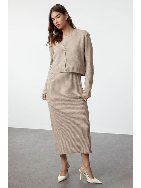 Trendyol 2-częściowy zestaw w kolorze beżowym rozmiar: M. Brązowe kardigany Trendyol. Za 143,90 zł.