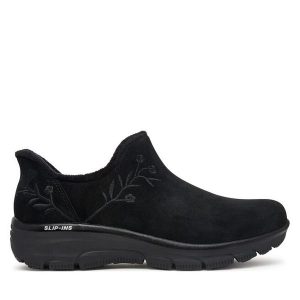 Półbuty Skechers. Czarne półbuty Skechers, bez wzorów, bez obcasa, na płaskiej podeszwie, bez zapięcia. Za 429,99 zł.