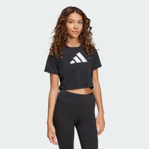 Koszulka Training Essentials Glam Print. Czarne bluzki ADIDAS, bez wzorów, sportowe, bez kołnierzyka, bez ramiączek. Za 129,00 zł.