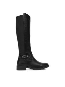 DeeZee Kozaki C-7115 Czarny. Czarne kozaki DeeZee, bez wzorów, z materiału, bez obcasa, na płaskiej podeszwie, bez zapięcia. Za 229,99 zł.
