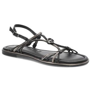 Czarne Sandały Tamaris Eleganckie Płaskie Buty. Czarne sandały Tamaris, bez wzorów, bez obcasa, na płaskiej podeszwie, bez zapięcia. Za 269,00 zł.