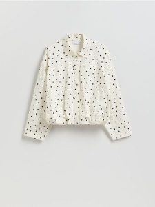 Koszula w groszki - złamana biel. Koszule Reserved, l, bez wzorów, z bawełny, bez kołnierzyka, bez ramiączek. Za 149,99 zł.