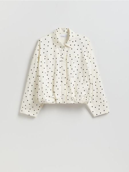 Koszula w groszki - złamana biel. Koszule Reserved, l, bez wzorów, z bawełny, bez kołnierzyka, bez ramiączek. Za 149,99 zł.