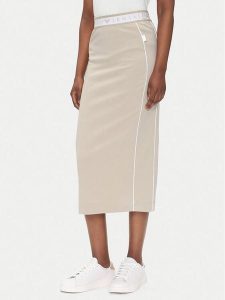 EA7 Emporio Armani Spódnica midi 7W000279 AF12501 U6155 Beżowy Regular Fit. Brązowe spódnice EA7 Emporio Armani, s, bez wzorów, z syntetyku, midi. Za 309,99 zł.