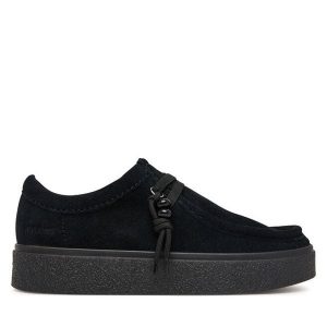 Półbuty Clarks. Czarne półbuty Clarks, bez wzorów, bez obcasa, na płaskiej podeszwie, bez zapięcia. Za 479,99 zł.
