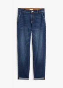 Dżinsy boyfriend, średni stan, gumka w talii. Niebieskie jeansy bonprix, bez wzorów, z jeansu. Za 159,99 zł.