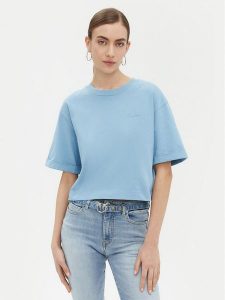 PINKO T-Shirt 104882 A2HN Niebieski Regular Fit. Niebieskie t-shirty Pinko, s, bez wzorów, z bawełny, bez kołnierzyka, bez ramiączek. Za 209,99 zł.