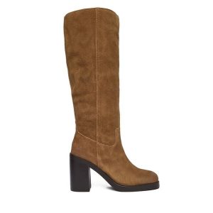 Kozaki Aldo. Brązowe kozaki ALDO, bez wzorów, bez obcasa, na słupku, bez zapięcia. Za 699,99 zł.