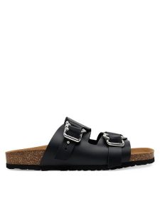 LOVE MOSCHINO Klapki JA28273G1MIA000A Czarny. Czarne klapki LOVE MOSCHINO, bez wzorów, ze skóry, bez obcasa. Za 396,99 zł.