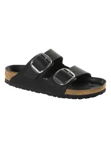 Birkenstock Skórzane klapki "Arizona" w kolorze czarnym rozmiar: 36. Czarne klapki Birkenstock, bez wzorów, z nubiku, z otwartym noskiem, bez obcasa. Za 426,06 zł.