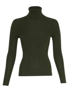 MOSS COPENHAGEN Wełniany golf "Rigmor Avalina" w kolorze ciemnozielonym rozmiar: XS. Zielone golfy Moss Copenhagen, bez wzorów, z bawełny. Za 178,79 zł.