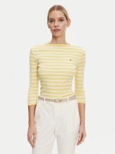 Tommy Hilfiger Bluzka New Cody WW0WW40589 Żółty Slim Fit. Żółte bluzki TOMMY HILFIGER, s, bez wzorów, z bawełny, bez kołnierzyka, bez ramiączek. Za 169,99 zł.
