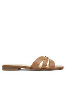 Guess Klapki FLJRLL LEA19 Brązowy. Brązowe klapki Guess, z aplikacjami, ze skóry, bez obcasa. Za 279,99 zł.