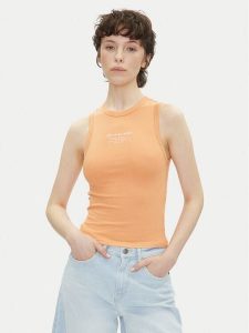Pepe Jeans Top Viv PL506032 Pomarańczowy Slim Fit. Brązowe topy Pepe Jeans, xl, bez wzorów, z bawełny, bez kołnierzyka, bez ramiączek. Za 89,99 zł.