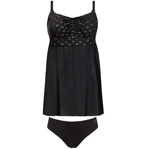 Strój kąpielowy plażowy damski tankini Self Paris. Czarne bikini SELF HEAT, bez wzorów. Za 199,00 zł.