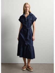 STEFANEL Sukienka w kolorze granatowym rozmiar: S. Niebieskie sukienki Stefanel, s, bez wzorów, z tkaniny, bez kołnierzyka, bez ramiączek, midi. Za 260,99 zł.