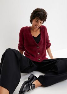 Sweter rozpinany. Czerwone kardigany bonprix, bez kołnierzyka. Za 117,99 zł.