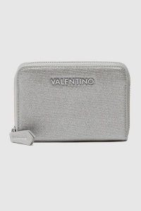 VALENTINO Zestaw srebrny portfel damski z lusterkiem. Szare portfele Valentino by Mario Valentino, bez wzorów, ze skóry. W wyprzedaży za 299,99 zł.