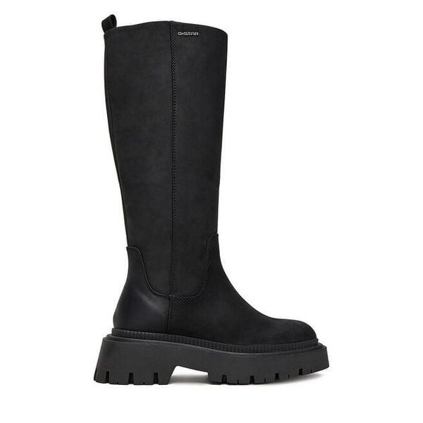 Kozaki G-Star Raw. Czarne kozaki G-Star Raw, bez wzorów, bez obcasa, na płaskiej podeszwie, bez zapięcia. Za 449,99 zł.