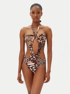 Guess Strój kąpielowy E5GJ08 KCRJ2 Brązowy. Brązowe stroje jednoczęściowe Guess, z aplikacjami, z syntetyku. Za 279,99 zł.
