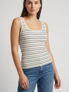 MOSS COPENHAGEN Top "Gubbi" w kolorze biało-czarnym rozmiar: S/M. Białe topy Moss Copenhagen, m, bez wzorów, bez kołnierzyka, bez ramiączek. Za 75,34 zł.