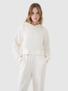 4F Bluza dresowa nierozpinana z modalem damska - biała XXL. Białe bluzy 4f, xs, bez wzorów, z dresówki, bez kaptura. W wyprzedaży za 129,99 zł.