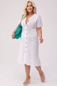 Sukienka Savannah - Len w odcieniu bieli PLUS SIZE OVERSIZE XXL. Sukienki Moda Size Plus Iwanek, na lato, l, bez wzorów, ze lnu, eleganckie, z asymetrycznym kołnierzem, plus size, bez ramiączek, mini, asymetryczne. Za 429,90 zł.
