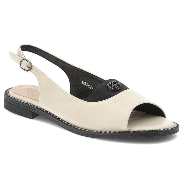 Sandały damskie S. Barski, eleganckie na płaskim obcasie z ozdobą ze sprzączką, ecru, KV51-021. Brązowe sandały S.BARSKI, z aplikacjami, bez obcasa, na płaskiej podeszwie, bez zapięcia. Za 125,90 zł.