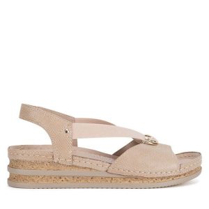 Sandały Go Soft. Brązowe sandały Go Soft, bez wzorów, bez obcasa, na koturnie, bez zapięcia. Za 119,99 zł.