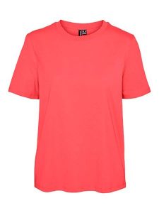 Vero Moda Koszulka w kolorze koralowym rozmiar: S. Czerwone bluzki Vero Moda, s, bez wzorów, z bawełny, bez kołnierzyka, bez ramiączek. Za 52,67 zł.