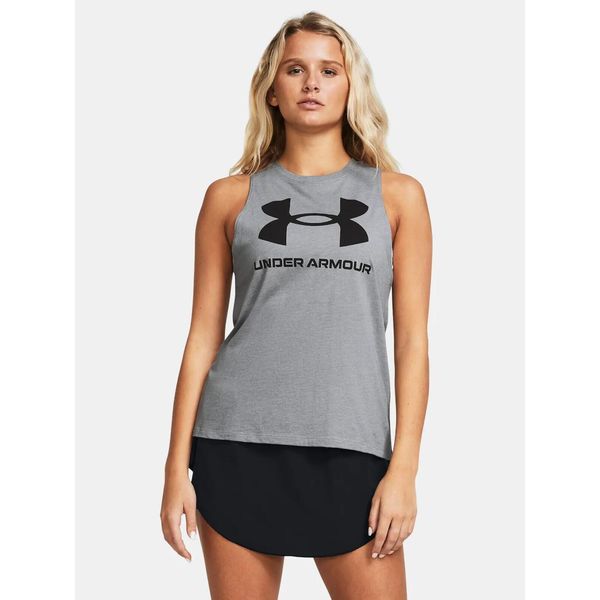 Koszulka damska tank top UNDER ARMOUR 1356297 bez rękawów. Szare topy Under Armour, l, bez wzorów, bez kołnierzyka, bez ramiączek. Za 129,99 zł.