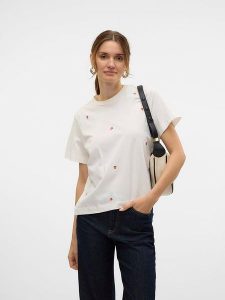 Vero Moda Koszulka w kolorze białym rozmiar: M. Białe bluzki Vero Moda, m, bez wzorów, z bawełny, bez kołnierzyka, bez ramiączek. Za 74,46 zł.