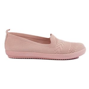 Różowe materiałowe slip on damskie. Czerwone trampki bez wzorów, z materiału, bez zapięcia. Za 80,05 zł.