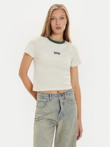 Levi's® T-Shirt Essential Sporty A8798-0014 Écru Slim Fit. T-shirty s, bez wzorów, z bawełny, bez kołnierzyka, bez ramiączek. Za 89,99 zł.