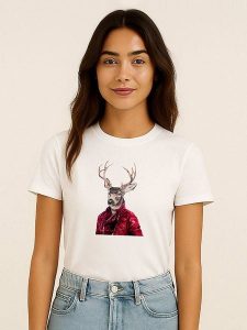 WOOOP Koszulka "Red clad deer" w kolorze białym rozmiar: S. Białe bluzki Wooop, s, bez wzorów, z bawełny, bez kołnierzyka, bez ramiączek. Za 56,99 zł.