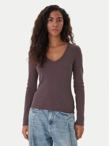 Tommy Jeans Bluzka Essential DW0DW17990 Brązowy Slim Fit. Brązowe bluzki Tommy Jeans, l, bez wzorów, z bawełny, bez kołnierzyka, bez ramiączek. Za 189,99 zł.