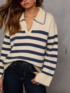 Milan Kiss Sweter w kolorze kremowo-granatowym rozmiar: L. Brązowe swetry oversize Milan Kiss, l, bez wzorów, bez ramiączek. Za 152,99 zł.
