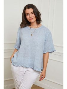 Curvy Lady Lniana koszulka w kolorze błękitnym rozmiar: 40/42. Niebieskie bluzki Curvy Lady, bez wzorów, ze lnu, klasyczne, bez kołnierzyka, bez ramiączek. Za 144,92 zł.