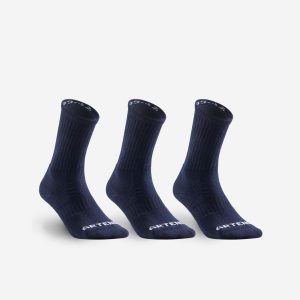 Skarpety sportowe tenis DECATHLON RS 500 wysokie 3 pary. Niebieskie skarpetki ARTENGO, bez wzorów, z bawełny. Za 39,99 zł.