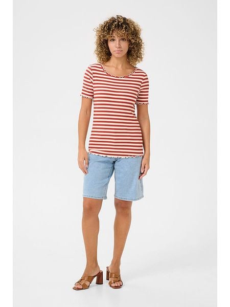 Cream Koszulka "Ribba" w kolorze beżowo-czerwonym rozmiar: XXL. Brązowe bluzki Cream, xxl, bez wzorów, bez kołnierzyka, bez ramiączek. Za 86,99 zł.