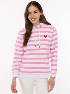 Zwillingsherz Bluza w kolorze biało-różowym rozmiar: L/XL. Białe bluzy Zwillingsherz, l, bez wzorów, z kapturem. Za 210,81 zł.