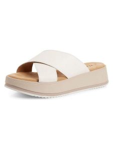 S.Oliver Skórzane klapki w kolorze białym rozmiar: 37. Białe klapki s.Oliver, bez wzorów, z otwartym noskiem, bez obcasa, na platformie. Za 173,99 zł.