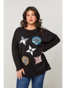 Curvy Lady Sweter w kolorze czarnym rozmiar: 44/46. Czarne swetry oversize Curvy Lady, bez wzorów, bez ramiączek. Za 140,53 zł.