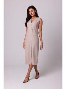 Be Wear Sukienka w kolorze beżowym rozmiar: L. Brązowe sukienki Be Wear, na co dzień, l, bez wzorów, bez kołnierzyka, bez ramiączek, midi, proste. Za 202,98 zł.