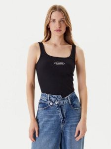 Guess Jeans Top W5YP35 KA0H1 Czarny Regular Fit. Czarne topy Guess Jeans, s, z aplikacjami, z bawełny, bez kołnierzyka, bez ramiączek. Za 69,99 zł.