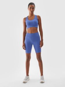 4F Legginsy kolarki treningowe damskie - granatowe XS/S. Niebieskie legginsy 4f, bez wzorów, z dzianiny, z podwyższonym stanem, krótkie. W wyprzedaży za 69,99 zł.