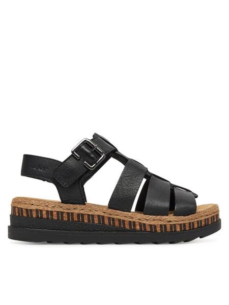 Rieker Sandały CEO-V7904-00 Czarny. Czarne sandały Rieker, bez wzorów, ze skóry, bez obcasa, na koturnie, bez zapięcia. Za 349,99 zł.