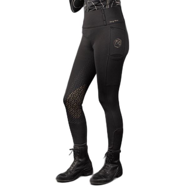 Damskie legginsy jeździeckie z pełną przyczepnością Harry's Horse Denici Cavalli. Czarne legginsy HARRYS HORSE, bez wzorów, z elastanu. Za 265,50 zł.