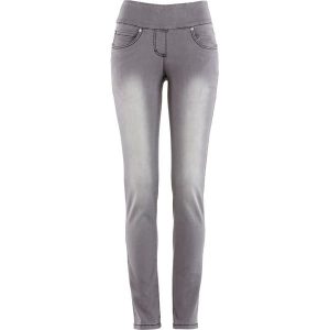 Dżinsy Straight, mid waist, super stretch, z wygodnym paskiem. Czarne jeansy bonprix, bez wzorów, z jeansu. Za 114,99 zł.